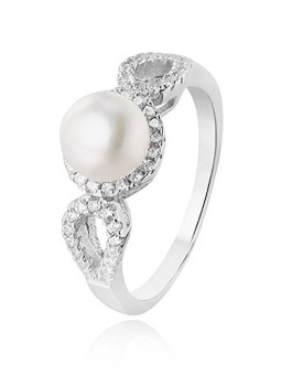 Beneto Anello in argento con cristilla e perla vera AGG205 - Diametro: 50 mm donna