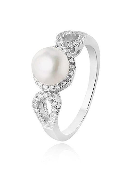 Beneto Anello in argento con cristilla e perla vera AGG205 - Diametro: 56 mm donna