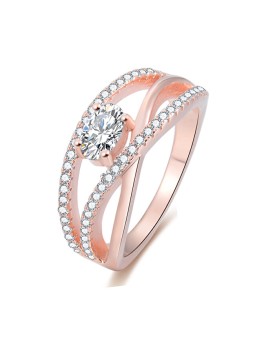 Benet Anello in argento placcato oro rosa con zirconi AGG331 - Diametro: 56 mm donna