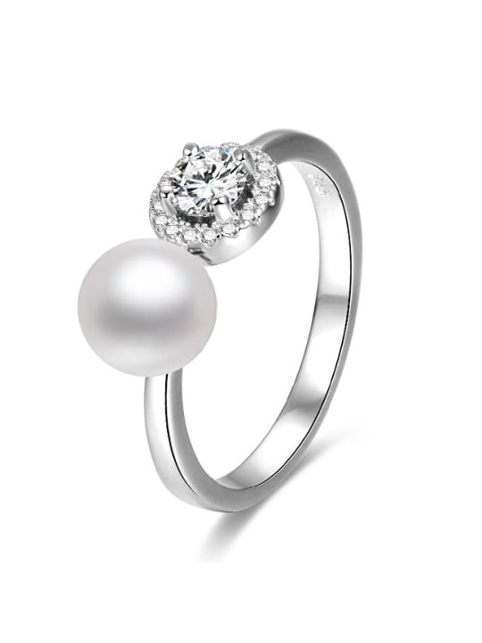Beneto Anello aperto in argento con zirconi e perla AGG339 - Taglia: M (56-59 mm) donna
