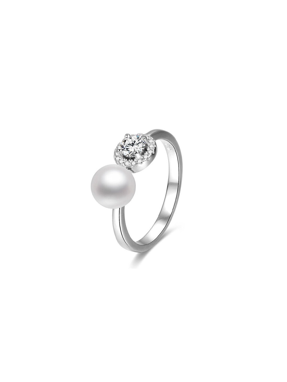 Beneto Anello aperto in argento con zirconi e perla AGG339 - Taglia: M (56-59 mm) donna