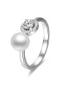 Beneto Anello aperto in argento con zirconi e perla AGG339 - Taglia: M (56-59 mm) donna
