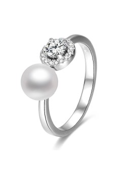 Beneto Anello aperto in argento con zirconi e perla AGG339 - Dimensioni: L (60 - 63 mm) donna