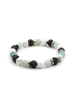 Agato Bracciale di perline in amazzonite, pietra lavica e howlite MINK36 - Lunghezza: 18 cm donna