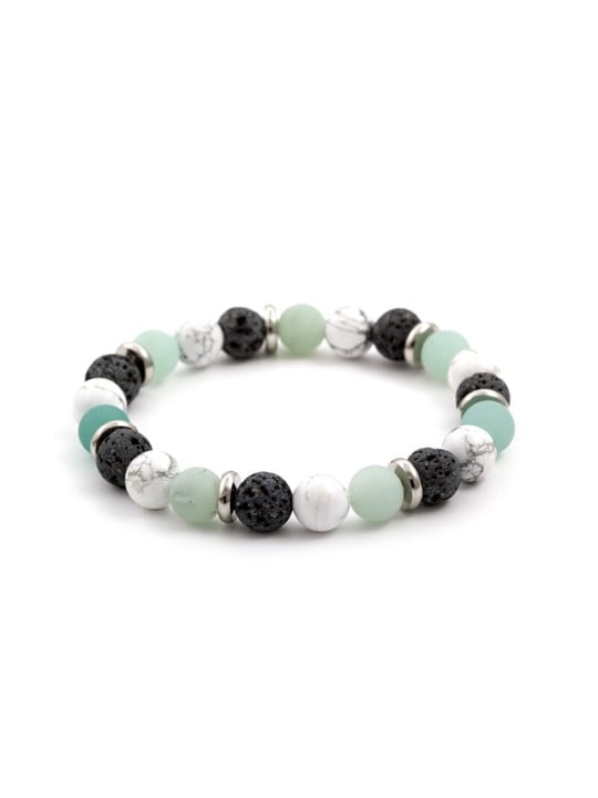 Agato Bracciale di perline in amazzonite, pietra lavica e howlite MINK36 - Lunghezza: 18 cm donna