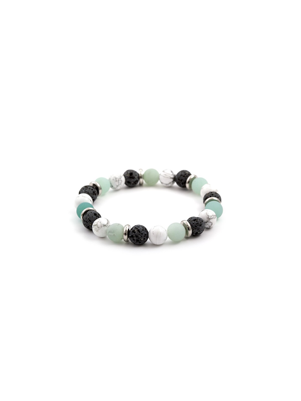 Agato Bracciale di perline in amazzonite, pietra lavica e howlite MINK36 - Lunghezza: 18 cm donna