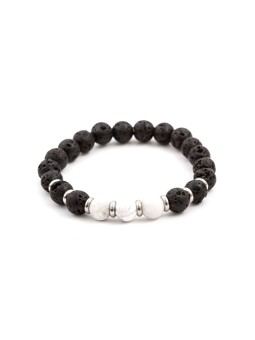 Agato Bracciale con perline in pietra lavica e howlite MINK52 - Lunghezza: 17 cm donna