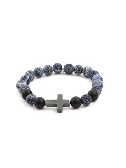 Agato Bracciale con perline di agata ed ematite MINK53 - Lunghezza: 19 cm donna