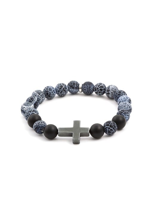 Agato Bracciale con perline di agata ed ematite MINK53 - Lunghezza: 19 cm donna
