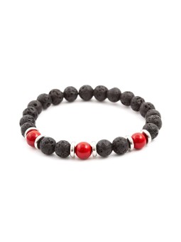 Agato Bracciale di perline in pietra lavaca e howlite MINK55 - Lunghezza: 19 cm donna