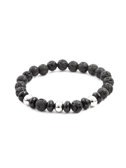Agato Bracciale di perline in pietra lavaca e howlite MINK57 - Lunghezza: 17 cm donna