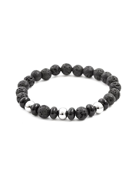 Agato Bracciale di perline in pietra lavaca e howlite MINK57 - Lunghezza: 17 cm donna