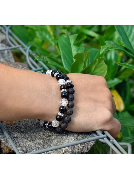 Agato Bracciale di perline in pietra lavaca e howlite MINK57 - Lunghezza: 17 cm donna