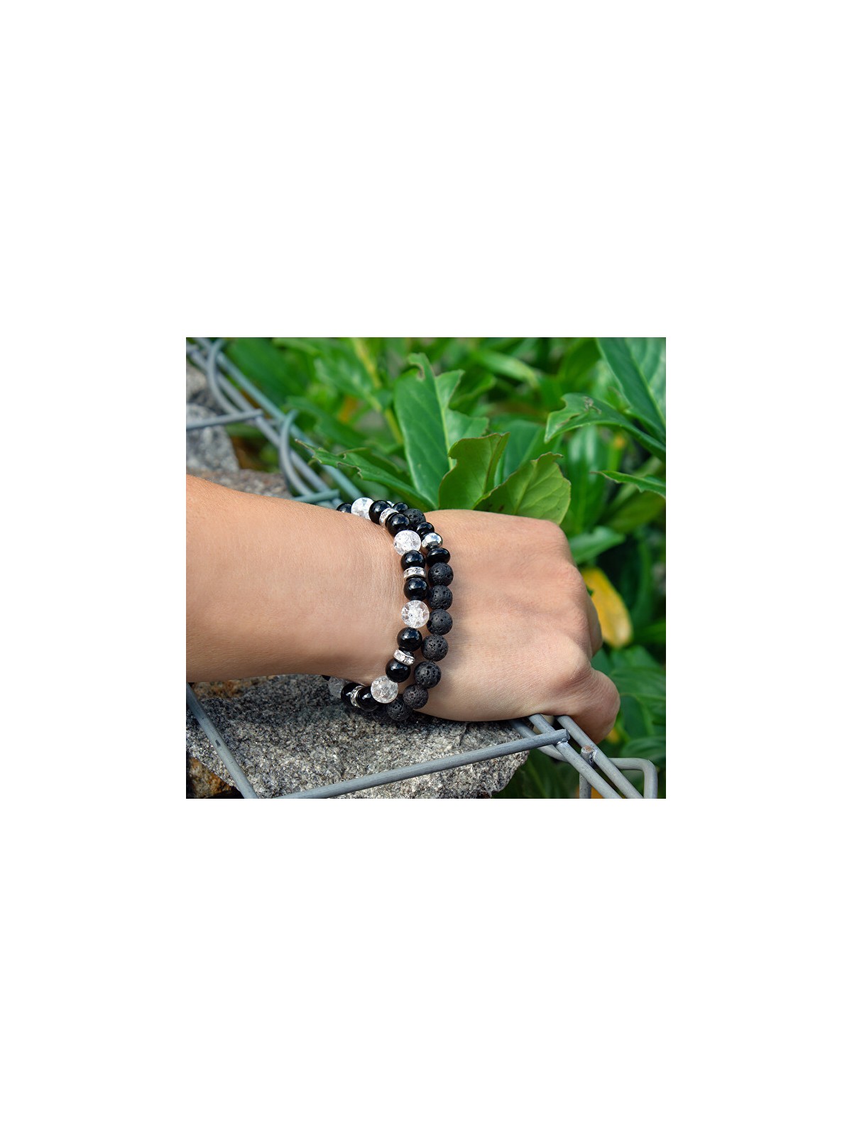Agato Bracciale di perline in pietra lavaca e howlite MINK57 - Lunghezza: 17 cm donna