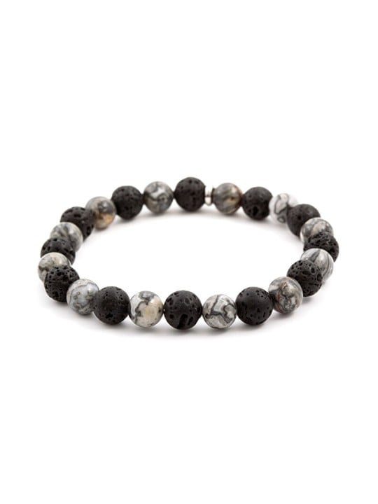 Agato Bracciale di perline in pietra lavaca e diaspro MINK59 - Lunghezza: 17 cm donna