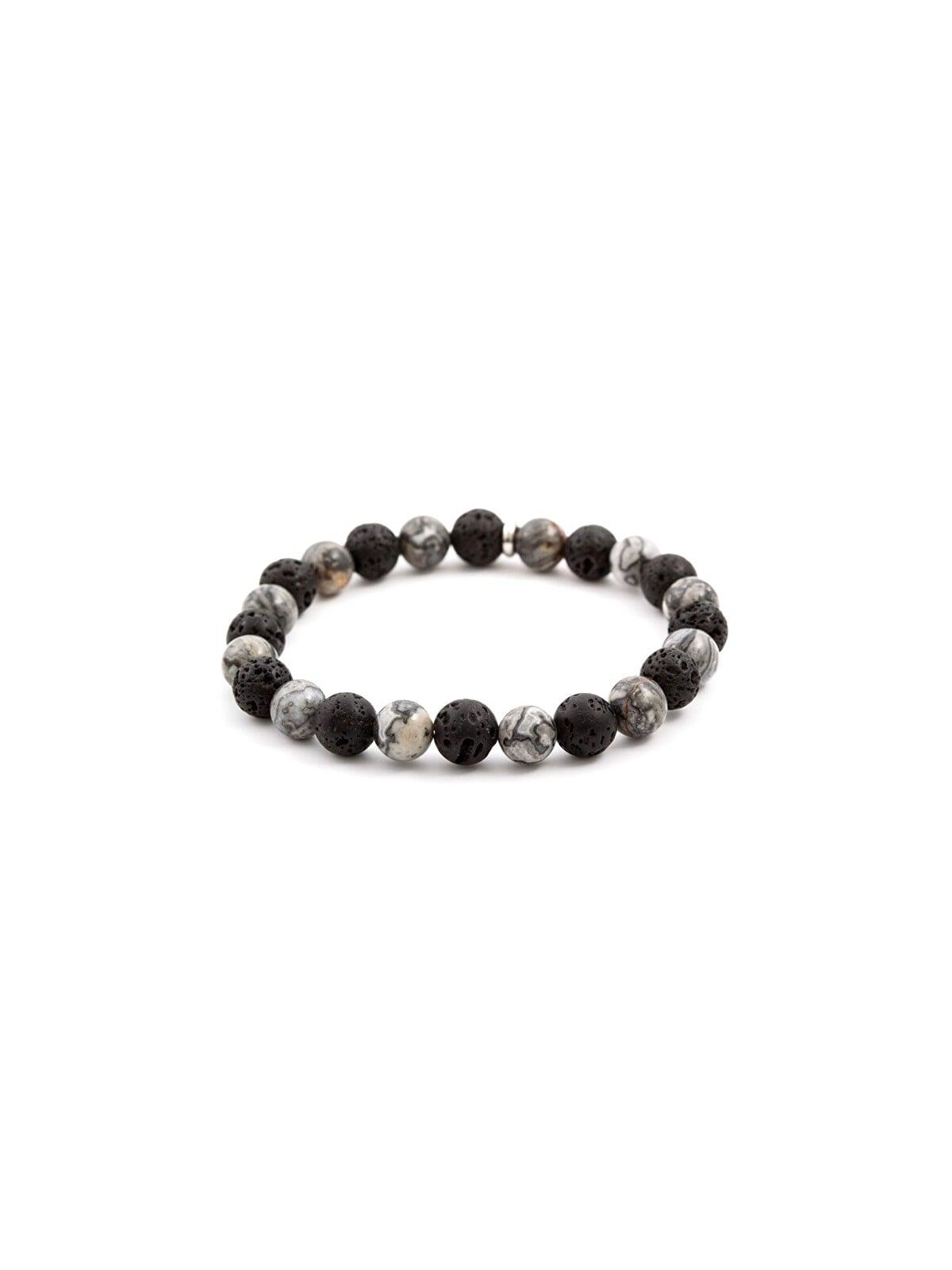 Agato Bracciale di perline in pietra lavaca e diaspro MINK59 - Lunghezza: 17 cm donna