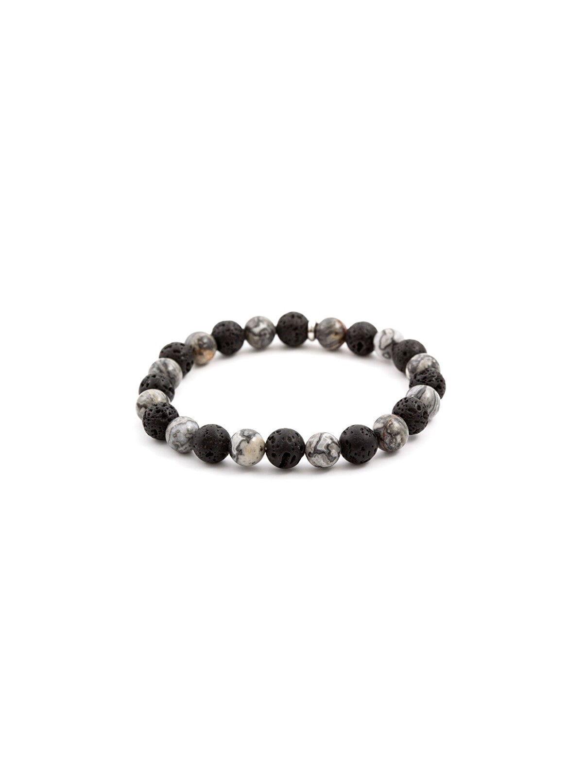 Agato Bracciale di perline in pietra lavaca e diaspro MINK59 - Lunghezza: 19 cm donna