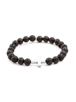 Agato Bracciale con perline in pietra lavica ed ematite MINK61 - Lunghezza: 17 cm unisex