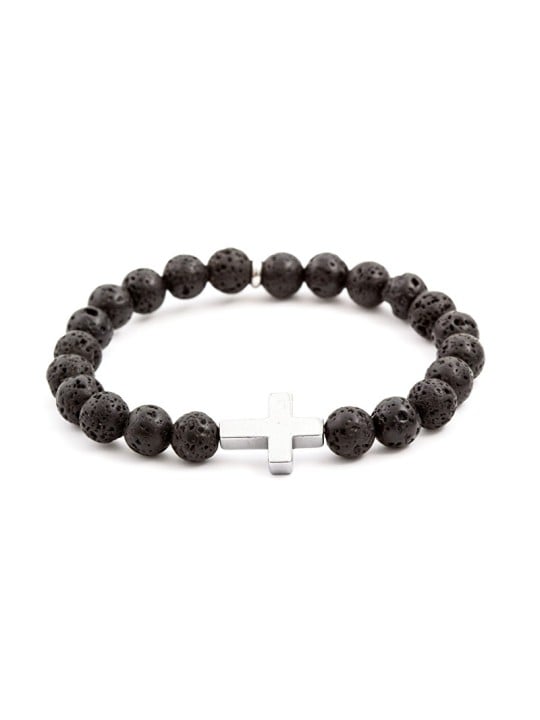Agato Bracciale con perline in pietra lavica ed ematite MINK61 - Lunghezza: 17 cm unisex
