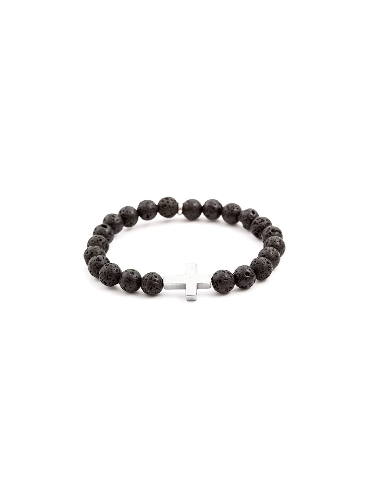 Agato Bracciale con perline in pietra lavica ed ematite MINK61 - Lunghezza: 17 cm unisex