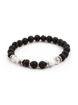 Agato Bracciale di perline in pietra lavaca e howlite MINK62 - Lunghezza: 17 cm donna