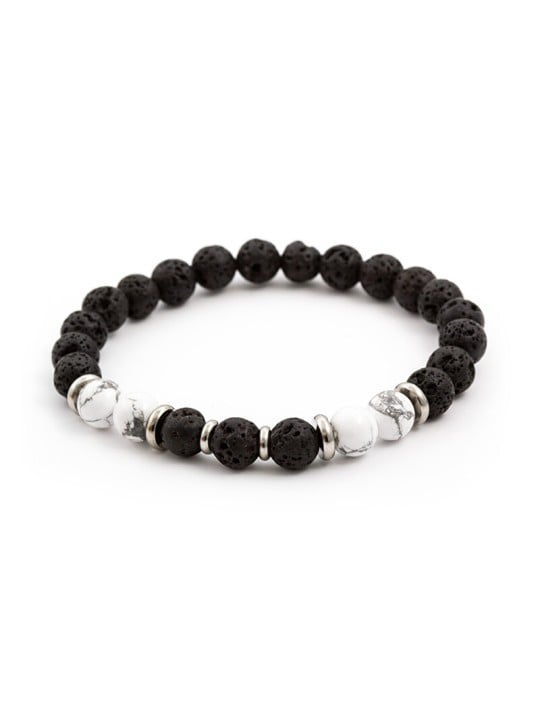 Agato Bracciale di perline in pietra lavaca e howlite MINK62 - Lunghezza: 17 cm donna