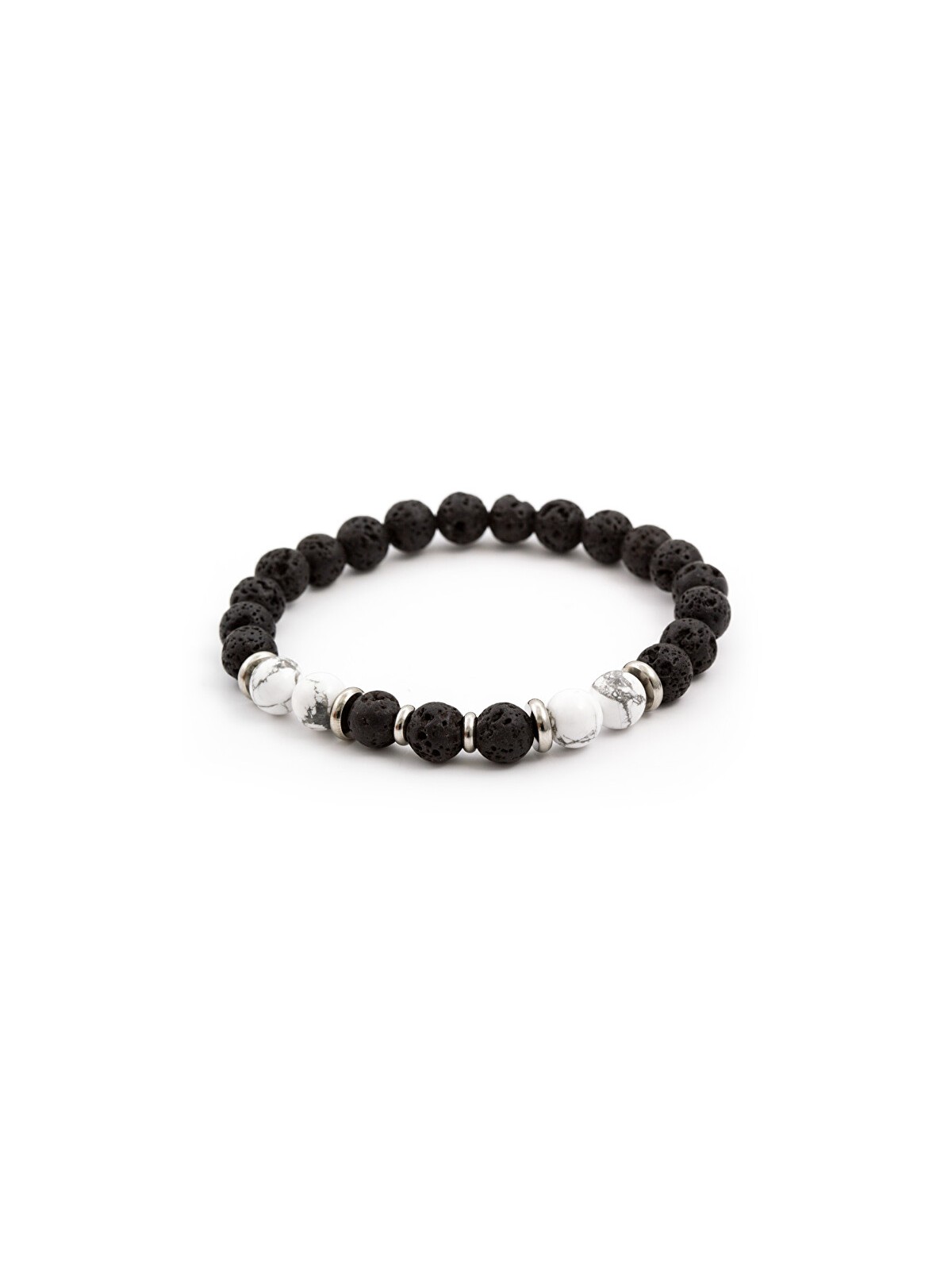 Agato Bracciale di perline in pietra lavaca e howlite MINK62 - Lunghezza: 17 cm donna