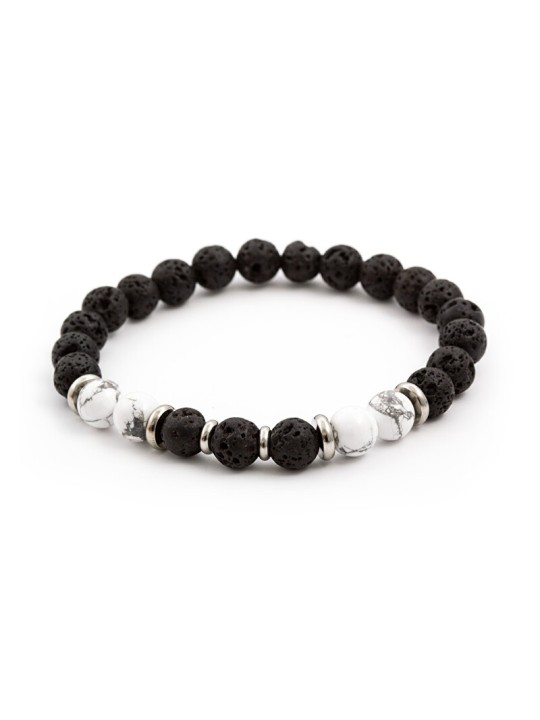 Agato Bracciale di perline in pietra lavaca e howlite MINK62 - Lunghezza: 19 cm donna