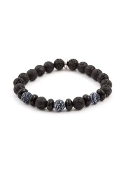 Agato Bracciale di perline in pietra lavaca e howlite MINK63 - Lunghezza: 17 cm donna