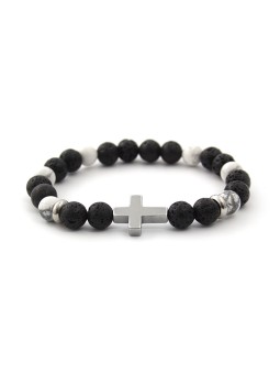 Agato Bracciale di perline in pietra lavaca, howlite ed ematite MINK64 - Lunghezza: 19 cm donna