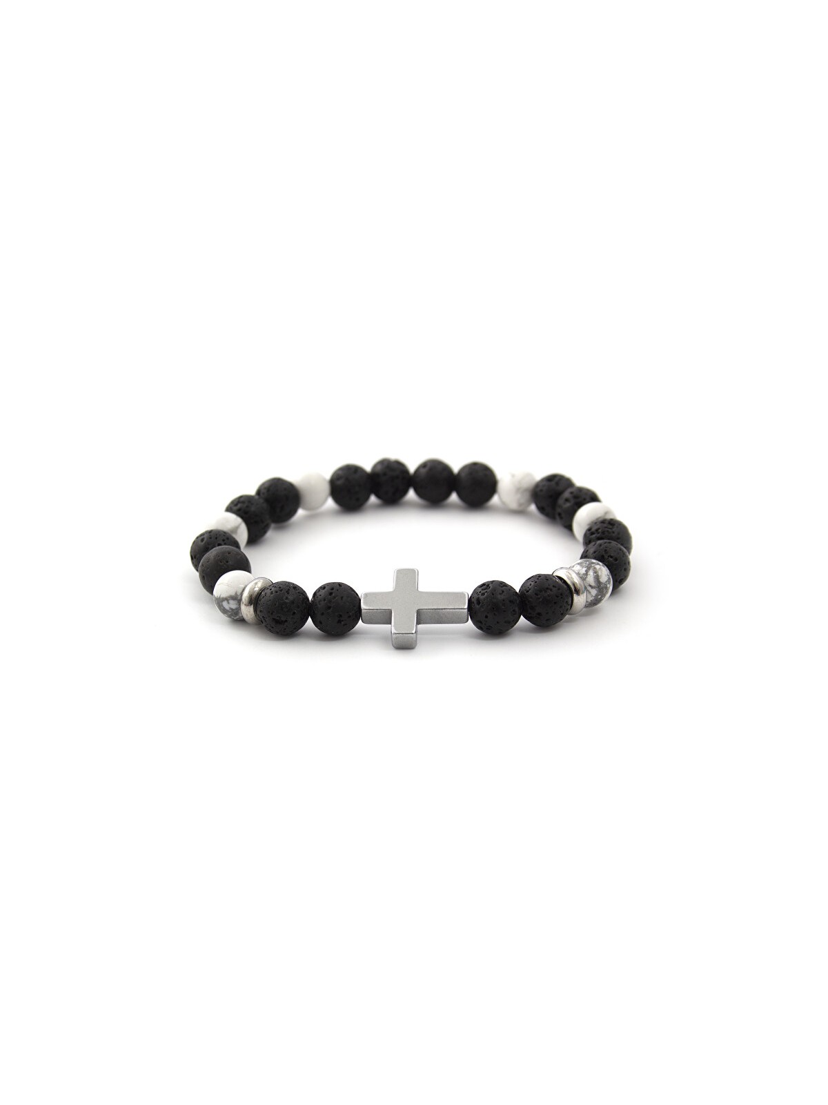 Agato Bracciale di perline in pietra lavaca, howlite ed ematite MINK64 - Lunghezza: 19 cm donna