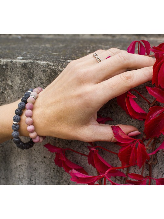 Agato Bracciale con perline in pietra lavaca MINK77/17 - Lunghezza: 17 cm donna