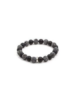 Agato Bracciale di perline in pietra lavaca e agata MINK101 - Lunghezza: 19 cm unisex