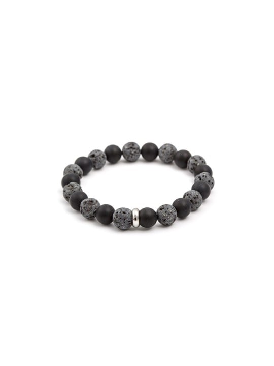 Agato Bracciale di perline in pietra lavaca e agata MINK101 - Lunghezza: 19 cm unisex