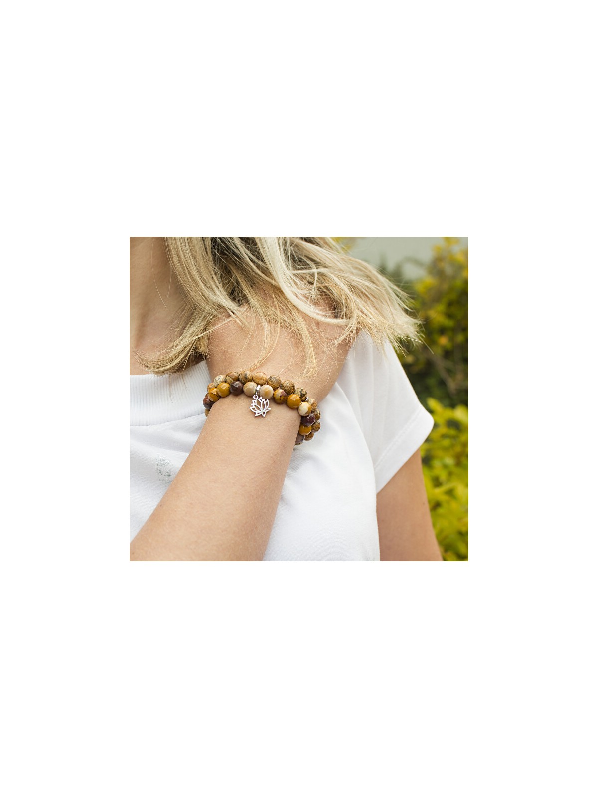 Agato Bracciale con perle di diaspro MINK108 - Lunghezza: 17 cm donna