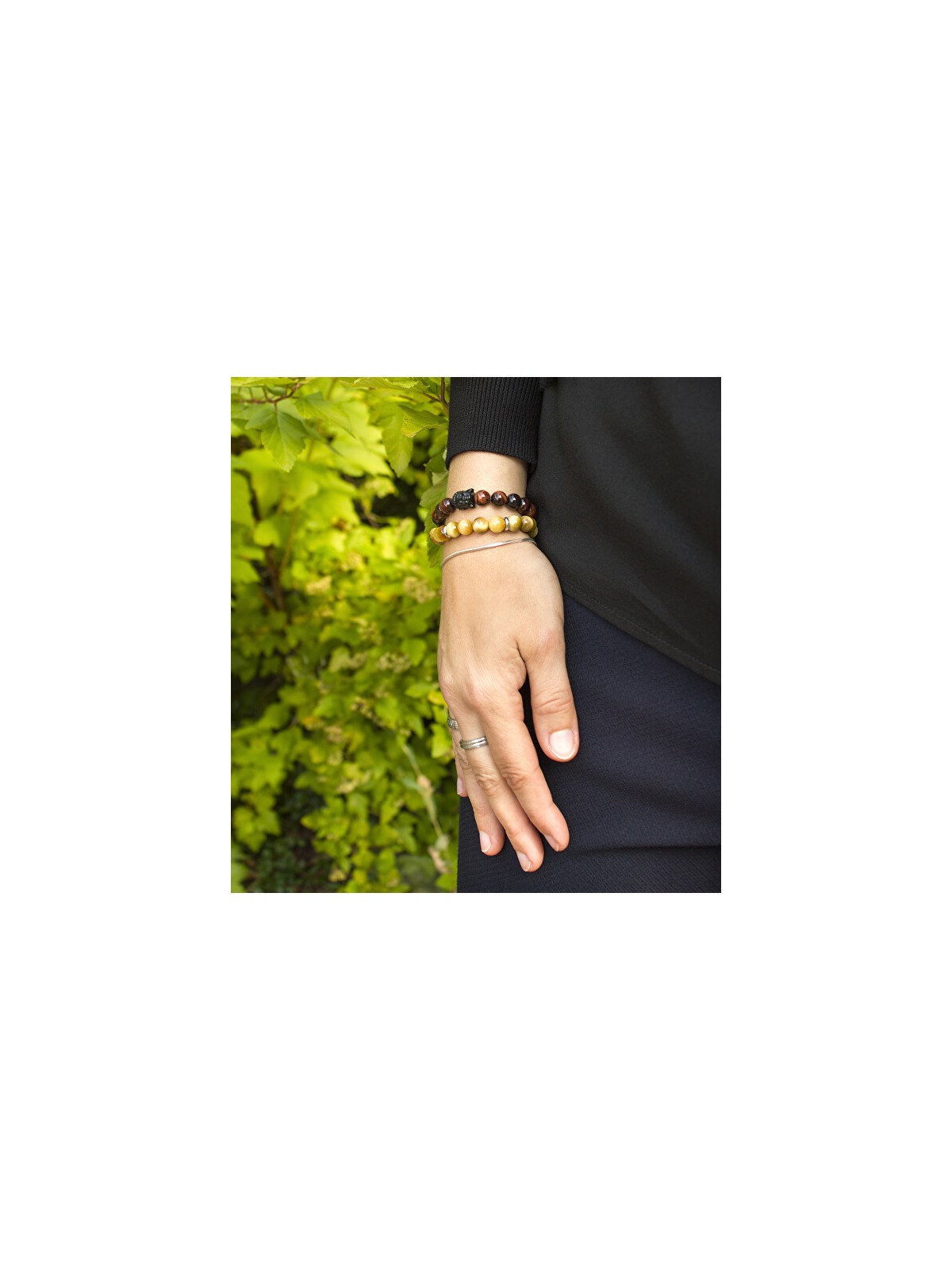 Agato Bracciale con perline di occhio di tigre MINK114 - Lunghezza: 19 cm donna