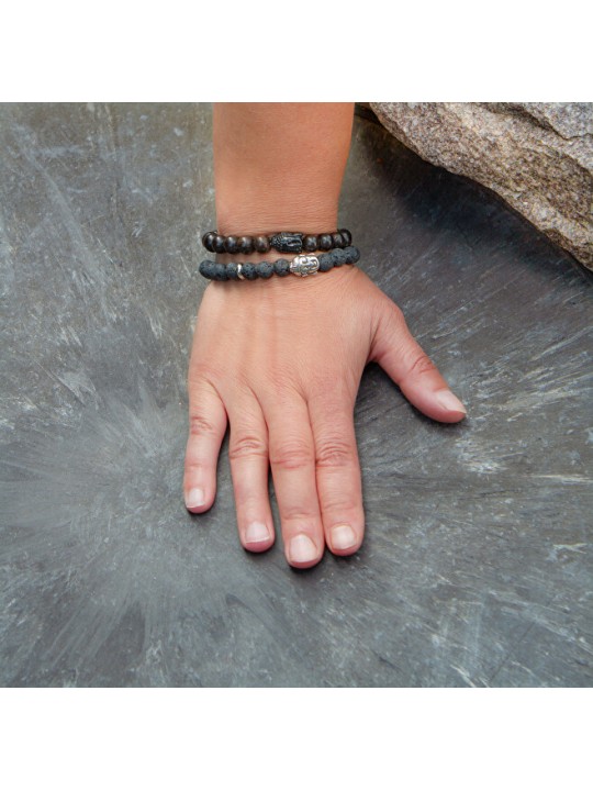 Agato Bracciale con perline in pietra lavaca MINK120 - Lunghezza: 17 cm donna