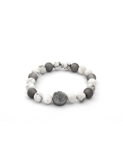 Agato Bracciale di perline in agata e howlite MINK123 - Lunghezza: 19 cm donna