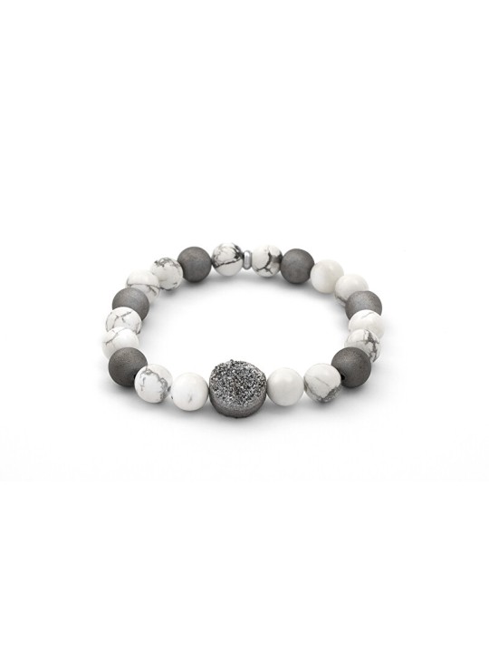 Agato Bracciale di perline in agata e howlite MINK123 - Lunghezza: 19 cm donna