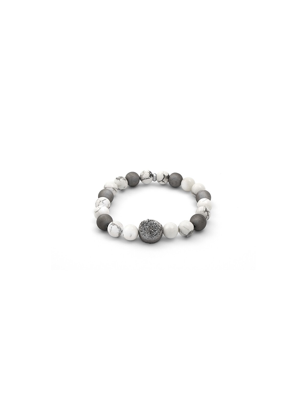Agato Bracciale di perline in agata e howlite MINK123 - Lunghezza: 19 cm donna