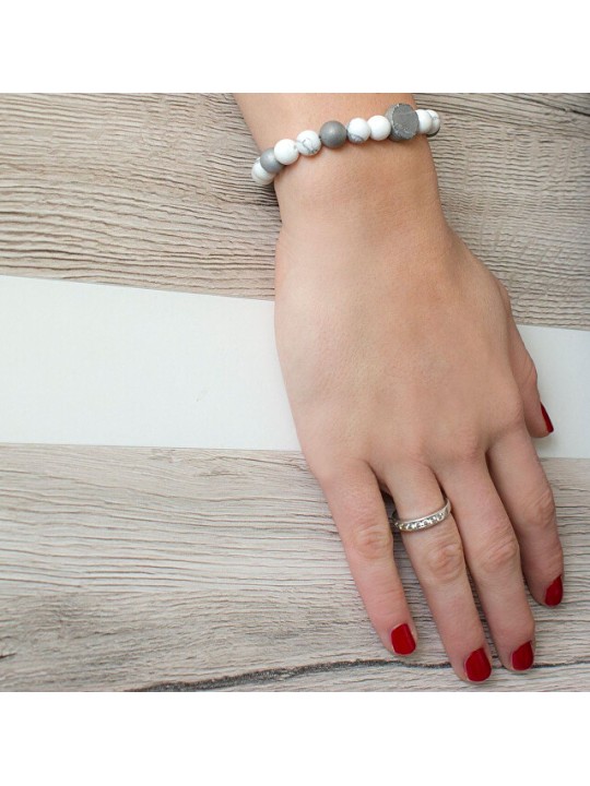 Agato Bracciale di perline in agata e howlite MINK123 - Lunghezza: 19 cm donna
