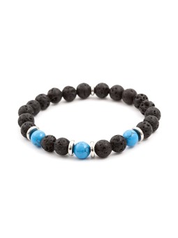 Agato Bracciale di perline in howlite e pietra lavica MINK56 - Lunghezza: 19 cm unisex