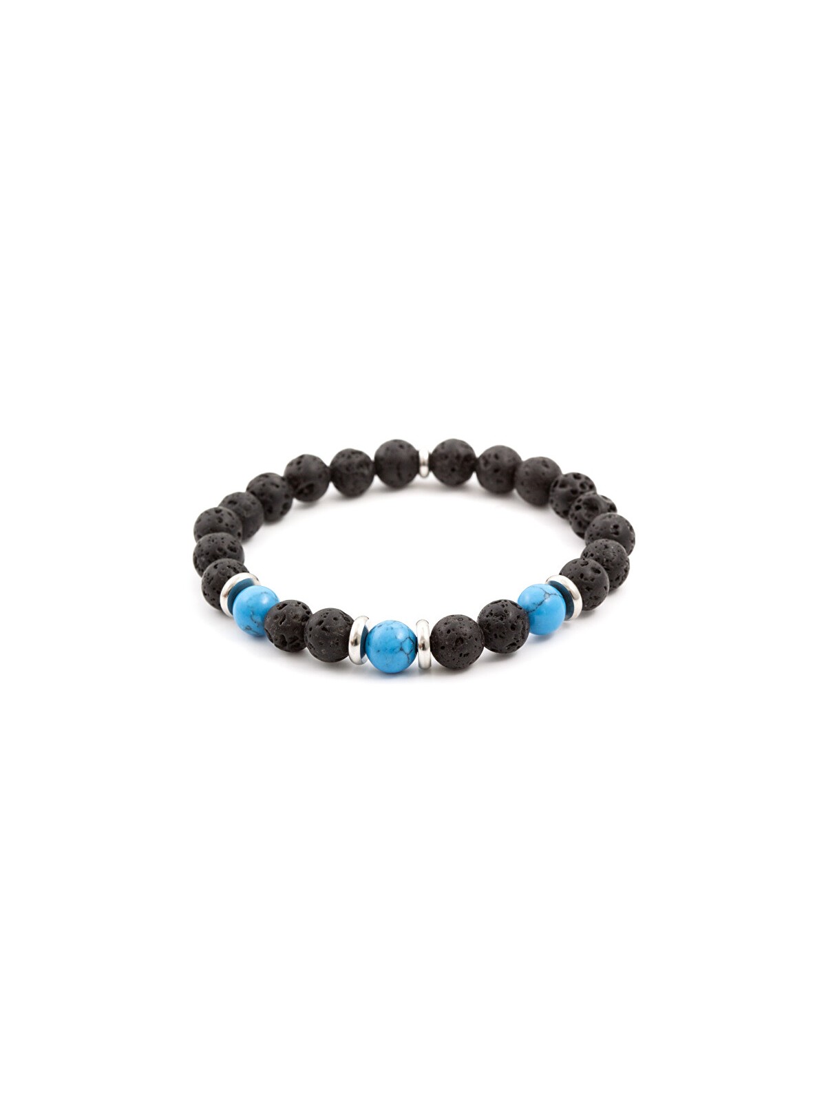 Agato Bracciale di perline in howlite e pietra lavica MINK56 - Lunghezza: 19 cm unisex