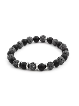 Agato Bracciale di perline in agata e pietra lavaca MINK58 - Lunghezza: 19 cm unisex