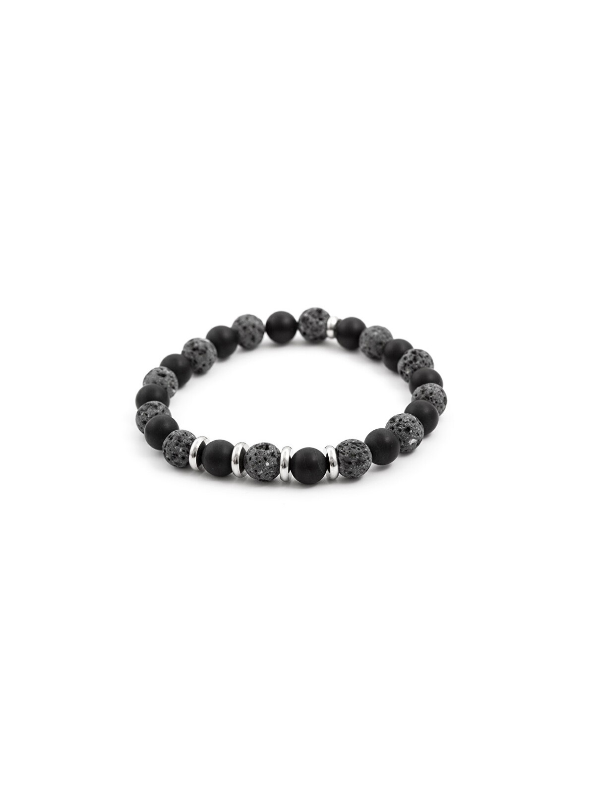 Agato Bracciale di perline in agata e pietra lavaca MINK58 - Lunghezza: 19 cm unisex