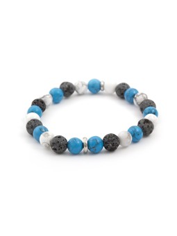 Agato Bracciale di perline in howlite e pietra lavica MINK66 - Lunghezza: 19 cm unisex