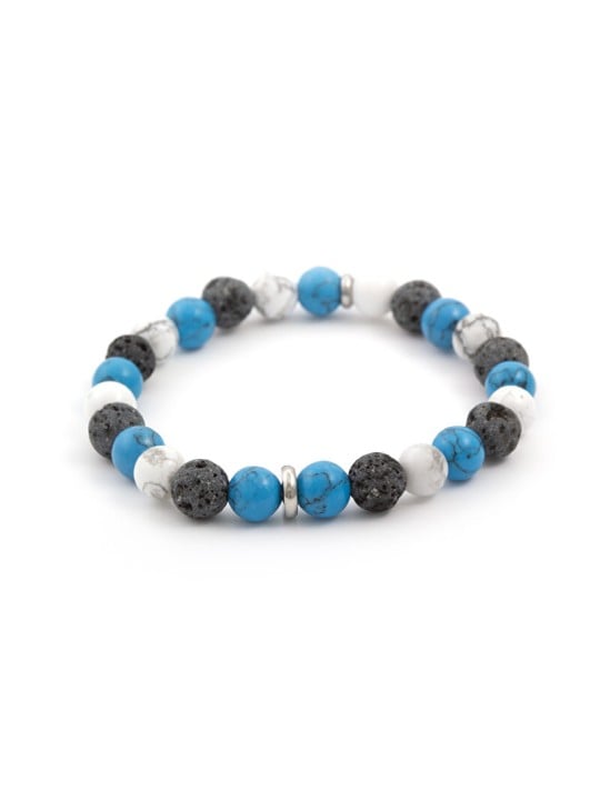 Agato Bracciale di perline in howlite e pietra lavica MINK66 - Lunghezza: 19 cm unisex