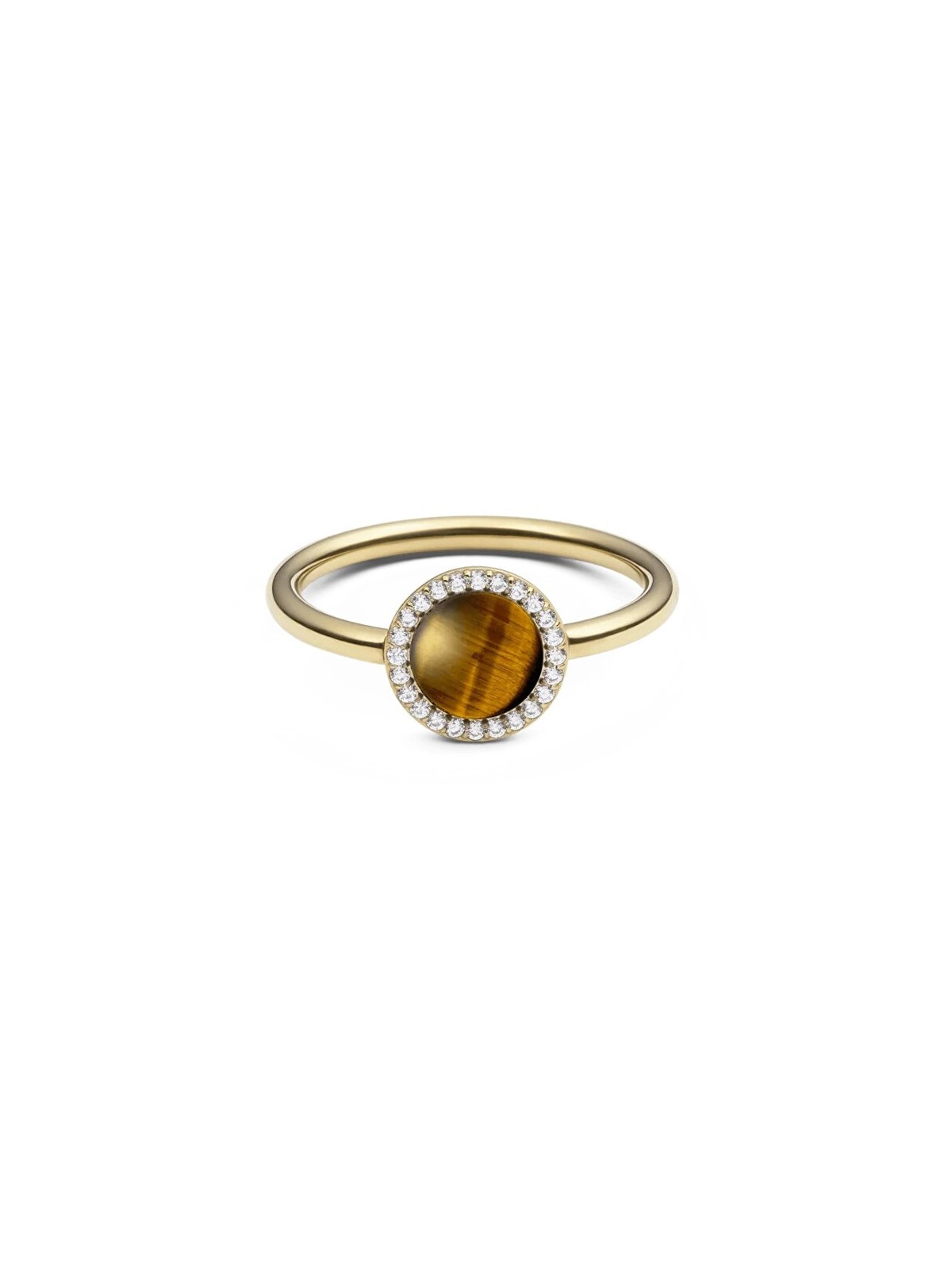 Daniel Wellington Anello placcato oro con occhio di tigre e cristalli Audrey DW0040122 - Diametro: 62 mm donna