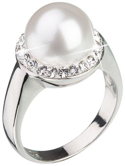Evolution Group Anello in argento con cristallo Preciosa e perla bianca 35021.1 - Diametro: 58 mm donna