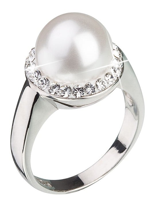 Evolution Group Anello in argento con cristallo Preciosa e perla bianca 35021.1 - Diametro: 58 mm donna